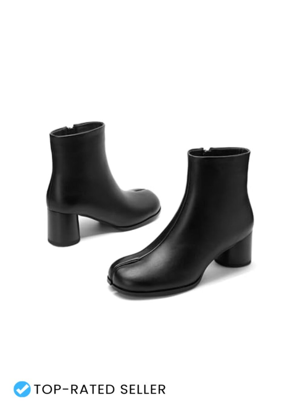 Women's Ankle Booties Split Toe Faux Leather Chunky Block Heel Side Zip